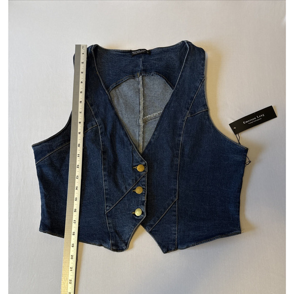 Emerson Lang NWT Women's XL Blue Denim Crop Vest Y2K Western Rodeo Cowgirl Boho - Picture 10 of 11